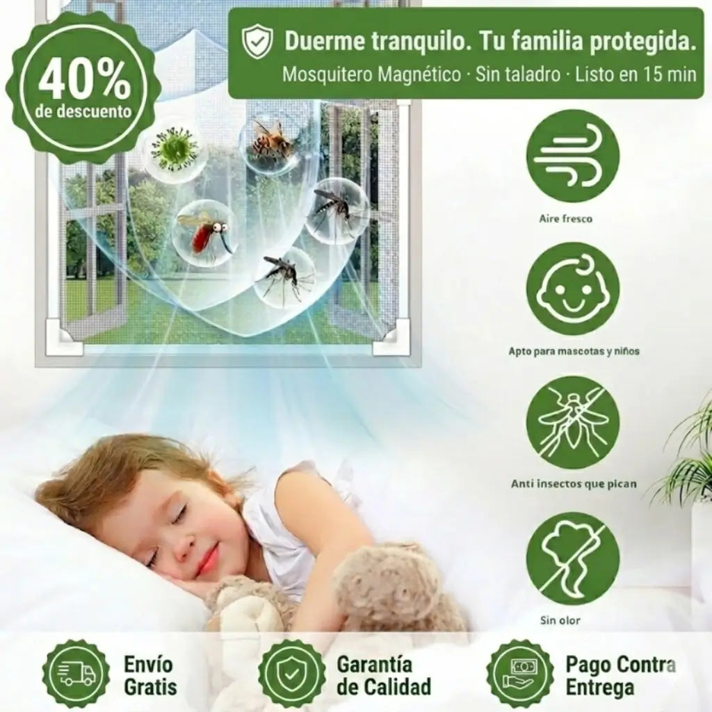 Mosquitero Magnético sin taladro — Protege tu hogar del dengue y duerme con la ventana abierta