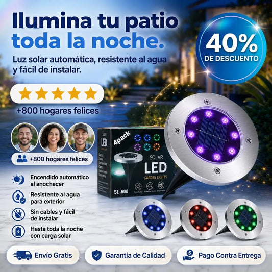 Set de 4 Luces Solares LED de Piso — Ilumina tu Patio Sin Pagar Un Peso de Luz