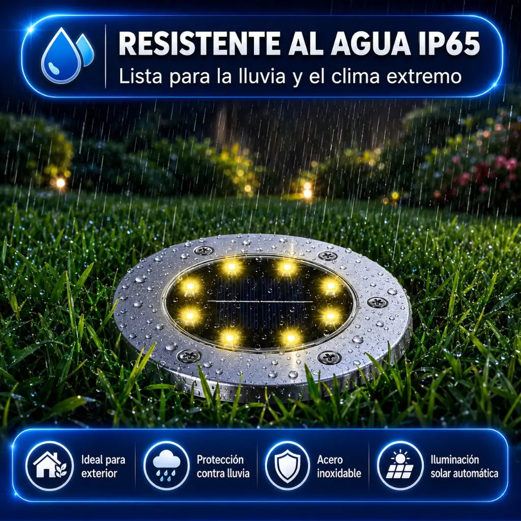 Set de 4 Luces Solares LED de Piso — Ilumina tu Patio Sin Pagar Un Peso de Luz