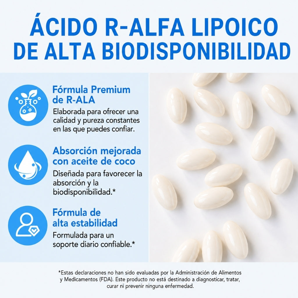 Ácido R-Alfa Lipoico Puro con Aceite de Coco MCT — El Antioxidante que Sí se Absorbe